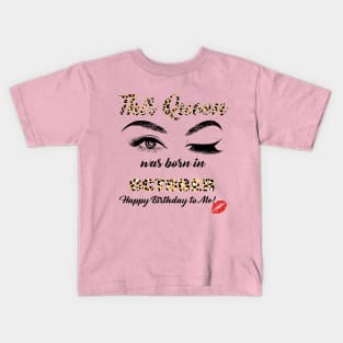 This Queen Was Born In October Leopard Pattern Kids T-Shirt